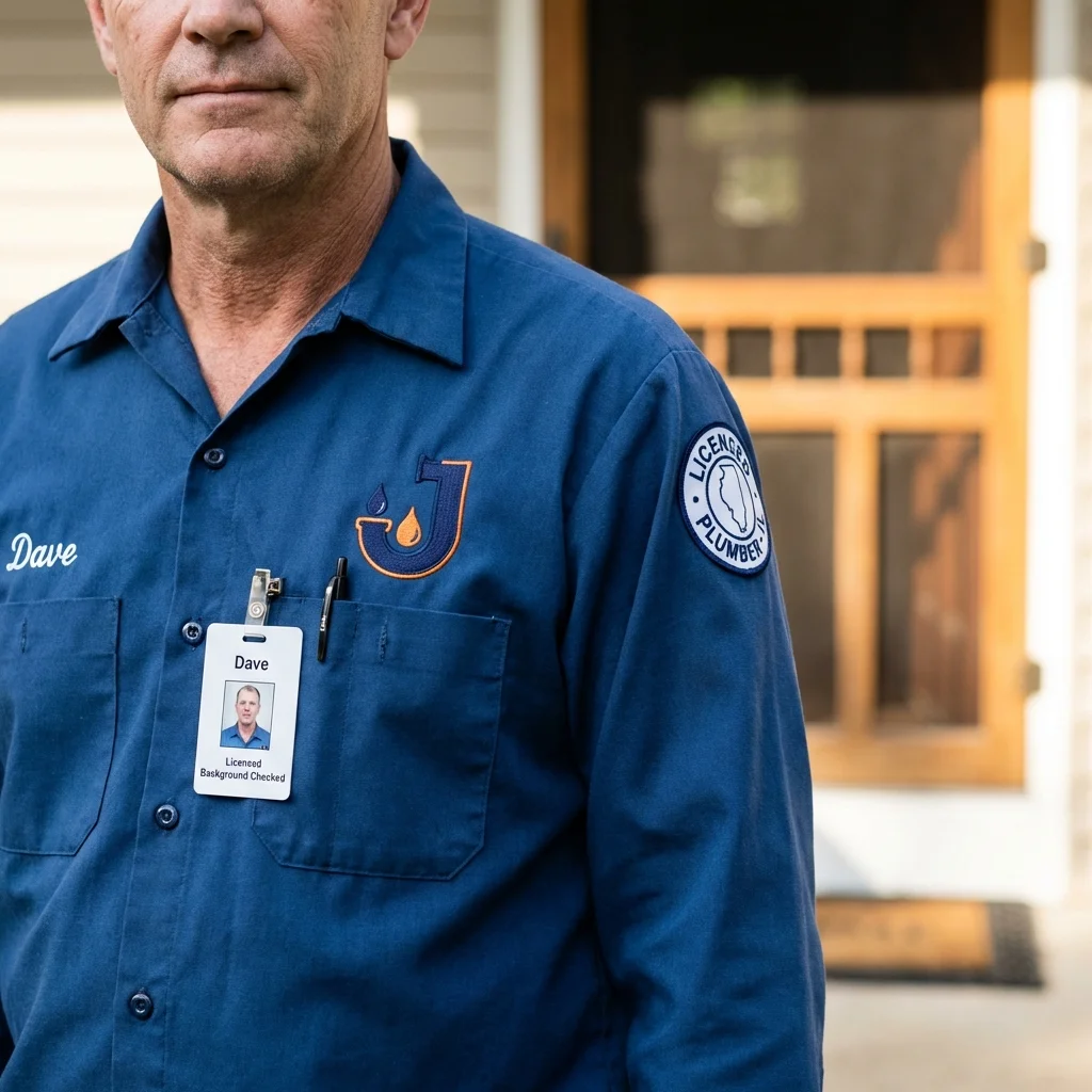 Licensed plumber showing ID badge in Clintonville, WI