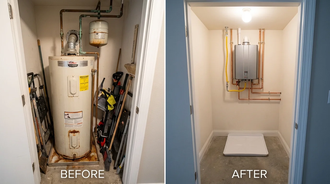 Tank water heater versus wall-mounted tankless unit comparison for Clintonville, WI homeowners
