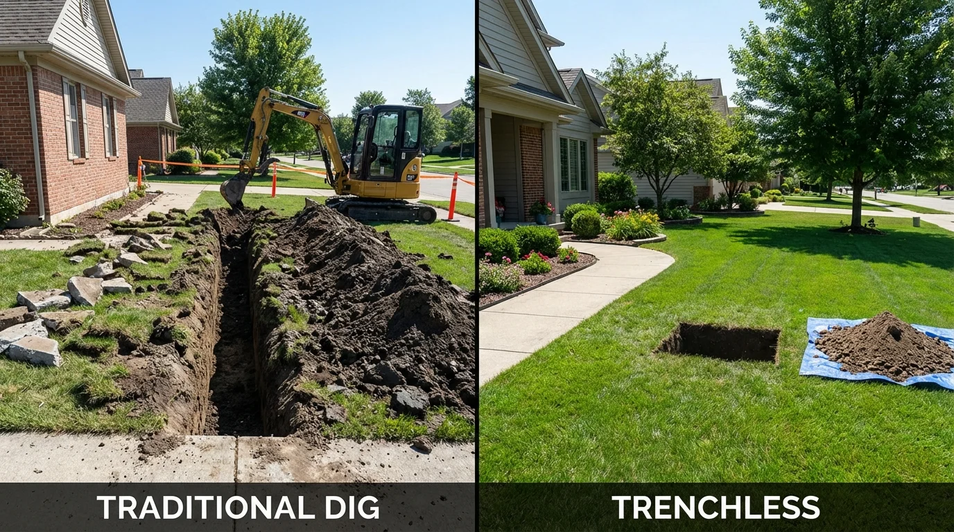 Trenchless sewer repair with minimal yard damage versus traditional excavation in Clintonville, WI